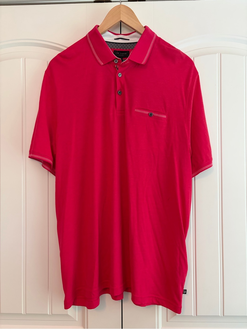 Ted Baker NWT Mens Polo‎ Shirt 2XL Deep Pink Birdseye Stripe Collar Short Sleeve